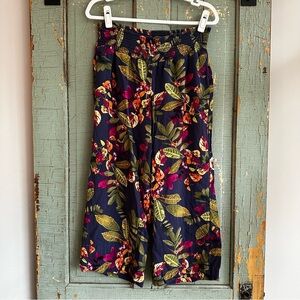 J. Jill Wide Leg Tropical Cuffed Elastic Waisted Flowy Pants Size Womens Medium